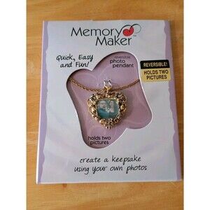 Memory Maker Photo Necklace Gold Holds 2 Photos Reversible Keepsake